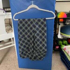 Jofit Women’s Plaid Pants - Blue with yellow and Green trim in diamond pattern.